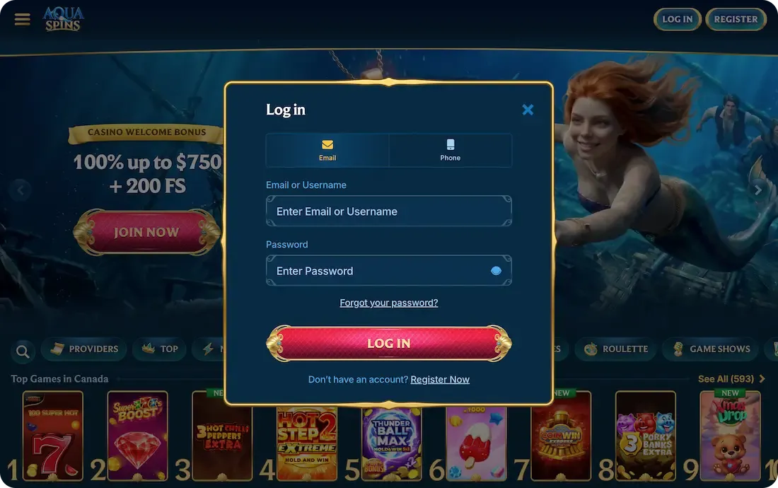 aquaspins casino login